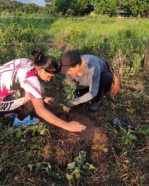 personas sembrando un arbol en finca chontaduro guaviare
