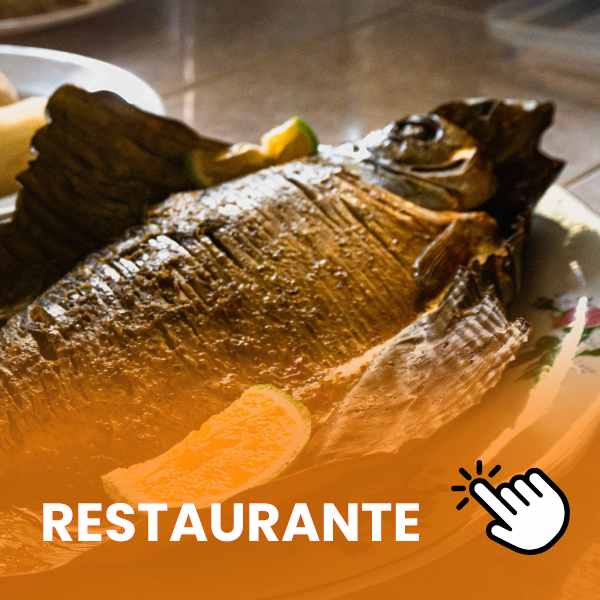 diseño para indicar seccion de restaurante den el guaviare, la foto es de un pescado
